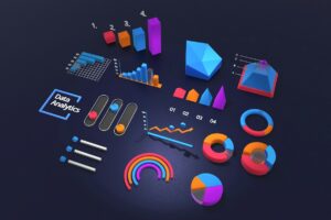 Digital analytics and AI search visualization on a screen